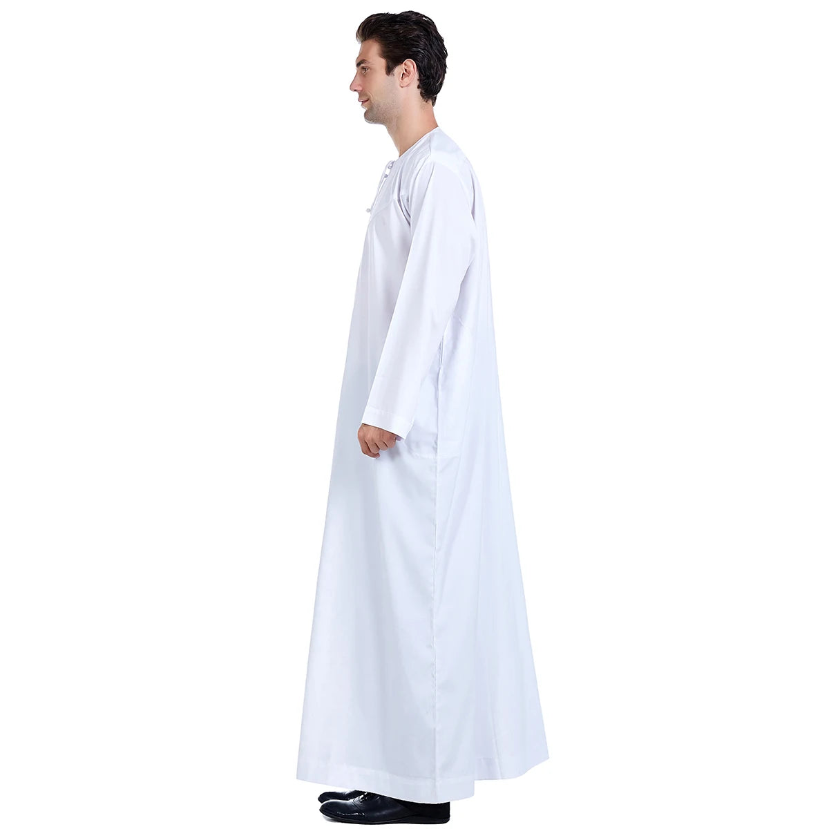 TH817 Men's Muslim Middle Eastern Men Long Sleeves Pure Color Handmade Buckle Robe Ramadan Eid Jubba Thobe