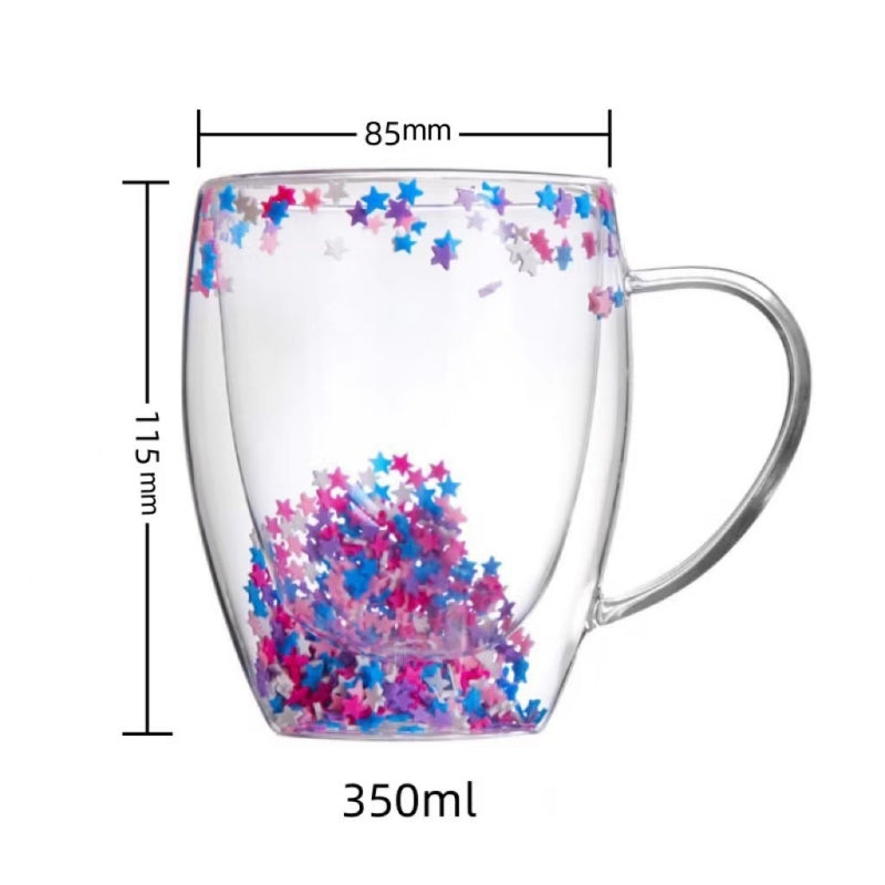 350ml Double Wall Glass Coffee Mug with Handles Clear Milk Cups Gifts Glass Cup Fill Artificial Simulation Flowers Teacup Gift