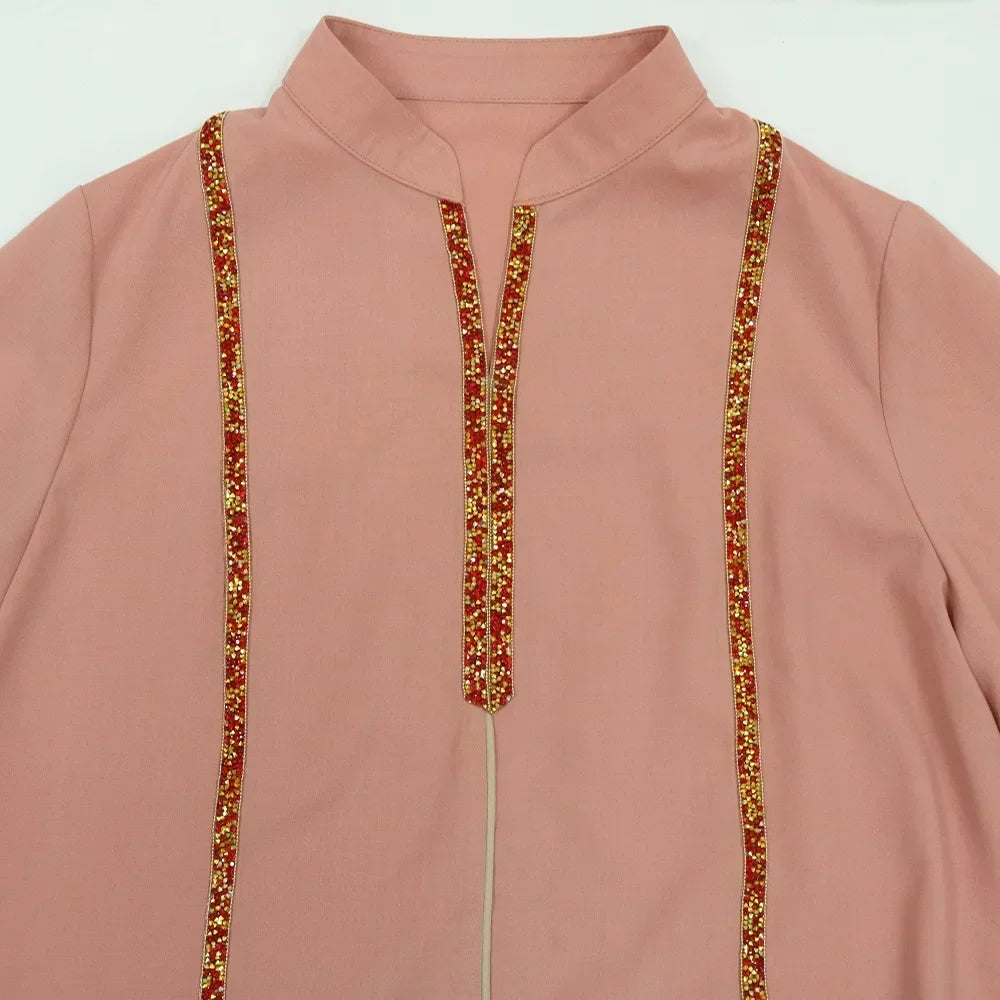 Ramadan Abaya Femme Musulmane Moroccan Kaftan for Woman Fashion Solid Diamonds Full Sleeve Loose Turkish Dubai Robe