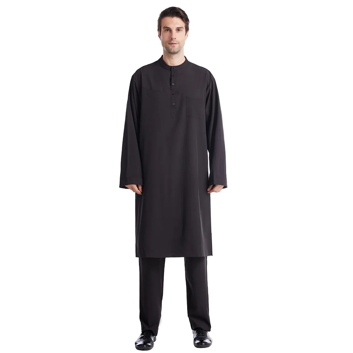 Muslim Men Jubba Thobe 2 Pice Set Top with Pant Mens Abaya Long Islamic Eid 2026 Ramadan Long Robe Saudi Wear Caftan Dubai Arab
