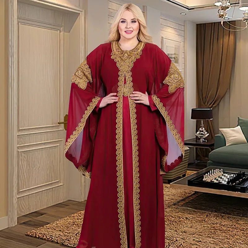 Iootiany Adult Women Muslim Clothing Elegant African Trumpet Sleeve Dress Robe Dubai Türkiye Middle East Chiffon Wedding Dress