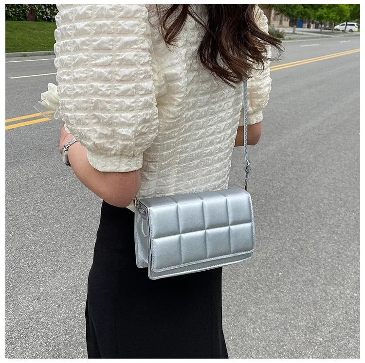 Trendy Classic Solid-Colour Minimalist Fashion Handbag Popular New Style Compact Square Bag PU Handheld Crossbody Shoulder Bag