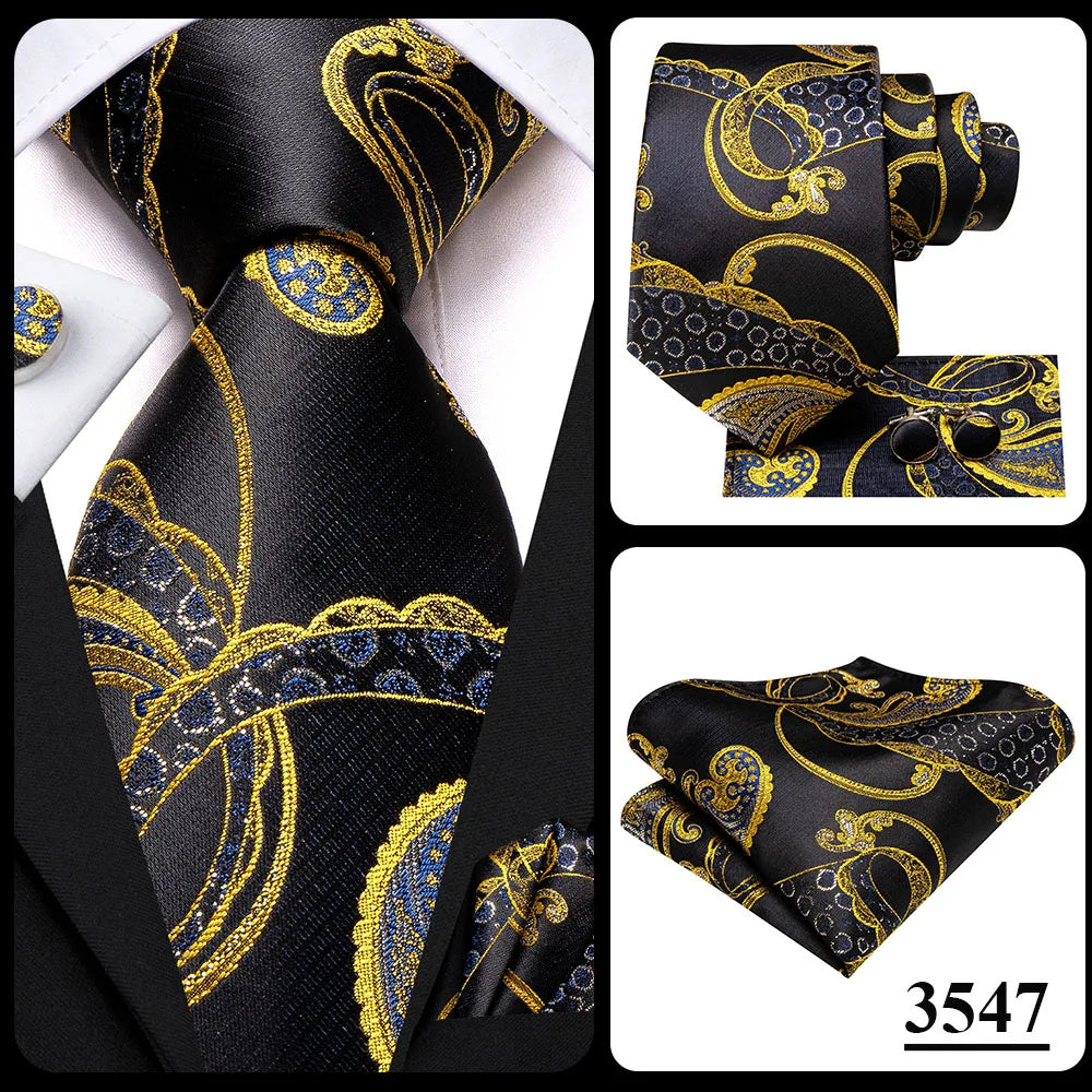 Hi-Tie 63inches Silk Mens Tie Set Extra Long Ties for Men Handkerchief Woven Classic Silk Men's 160cm Necktie Pocket Square Set