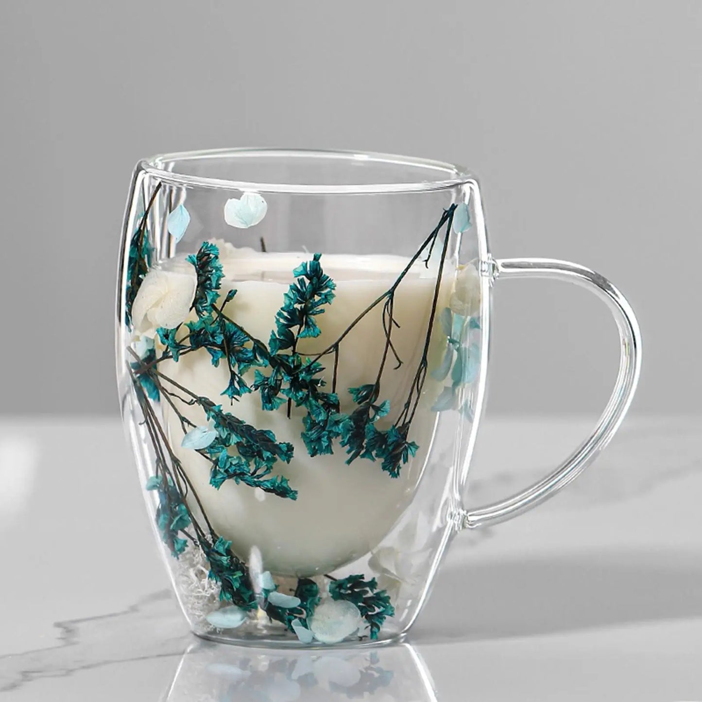 350ml Creative Double Wall Coffee Mug Dried Flower Filler Glass Cup  High Borosilicate Glass Cup Heat Resistant Tea Coffee Mug