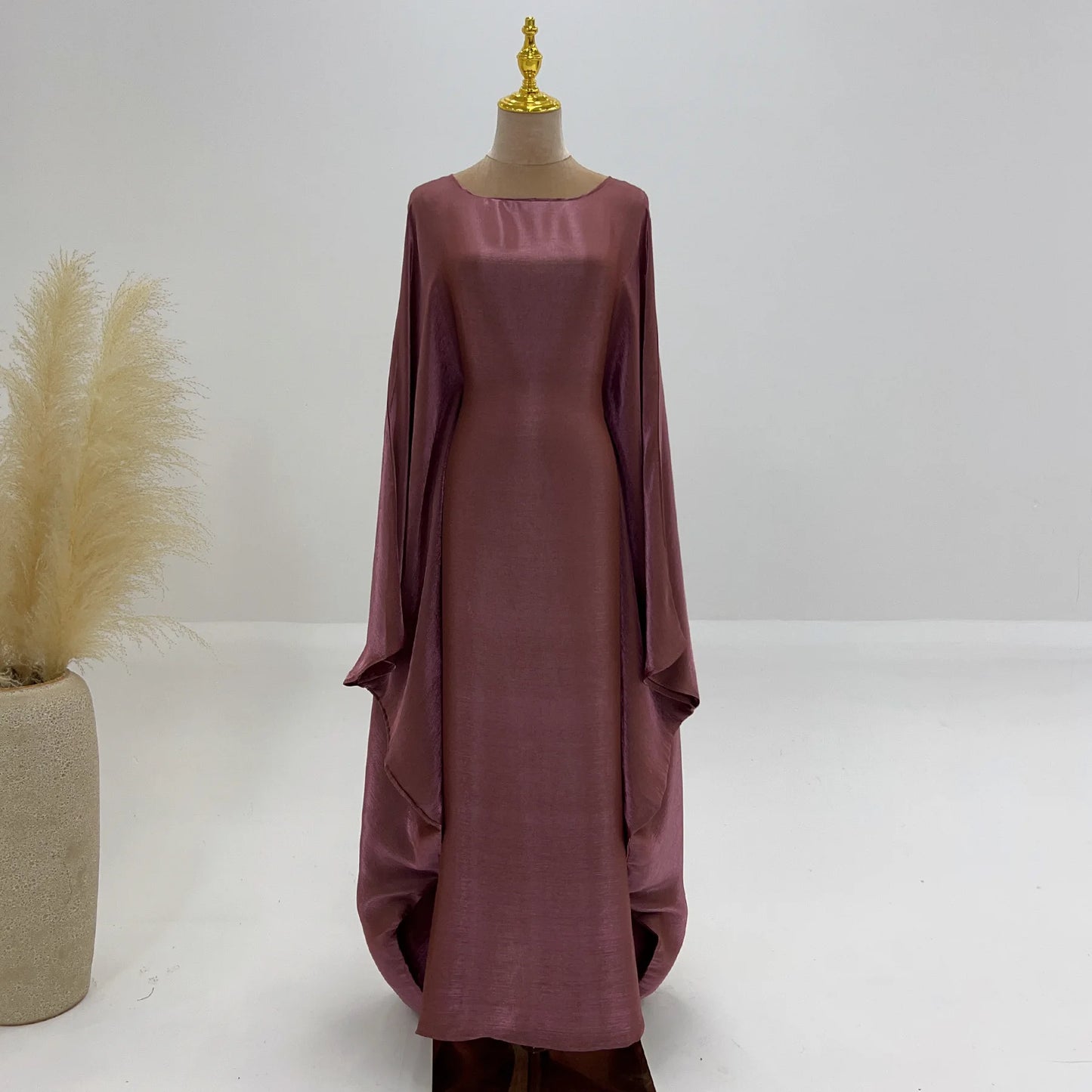 Ramadan Summer Batwing Sleeve Satin Butterfly Abaya Islam Muslim Maxi Dress Kebaya Women Kaftan Robe Musulmane Femme Vestidos