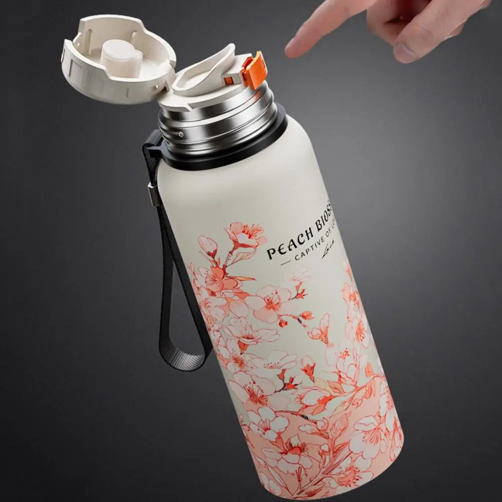 620ml Flower Pattern Thermos Bottle with Filter Stainless Steel Travel Mug Large-capacity Double Wall Thermal Cup Travel