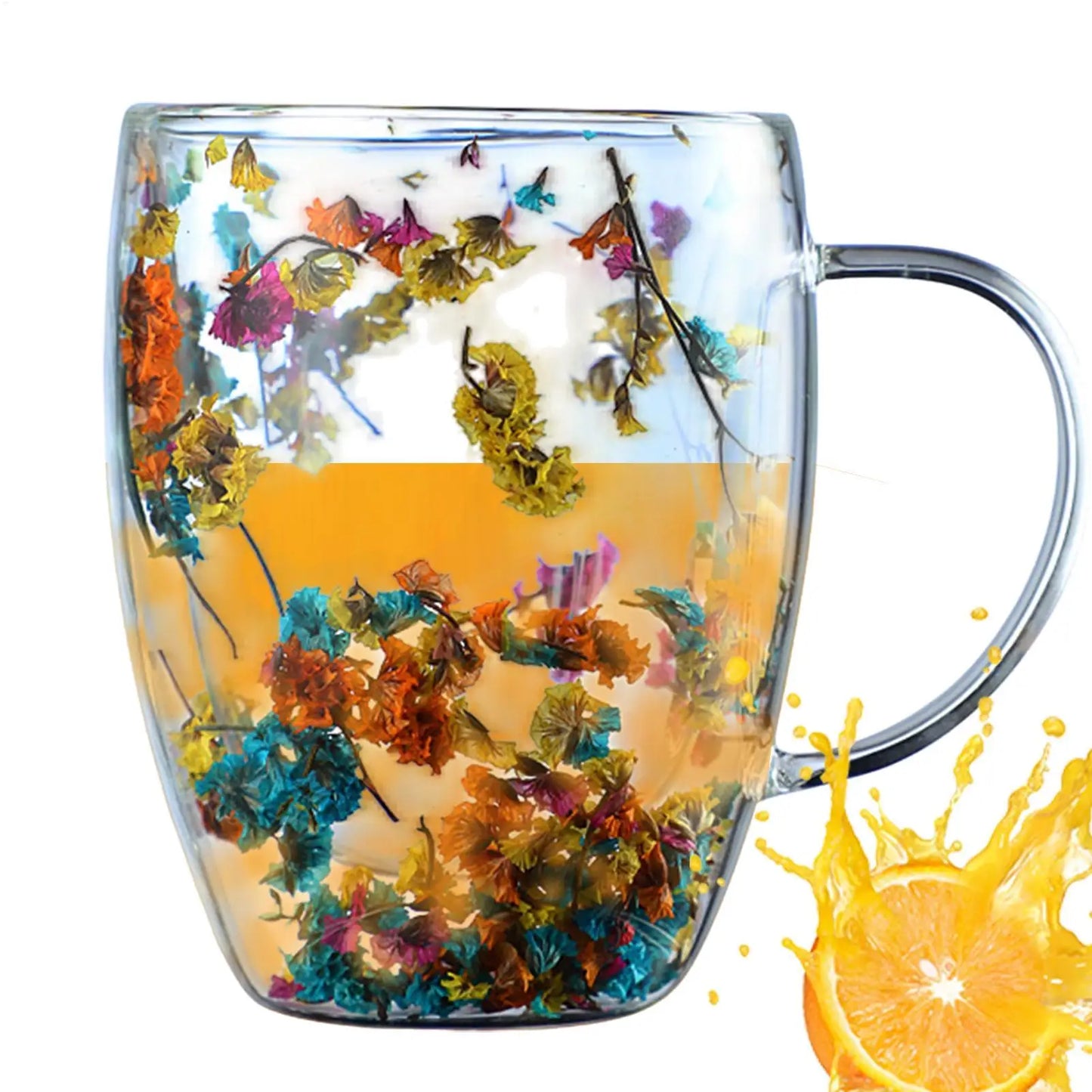 Aesthetic Dried Flower Glass Mug Double-Wall Insulated & Heat Resistant Perfect for Coffee, Tea, Office & Home Decor Gifts
