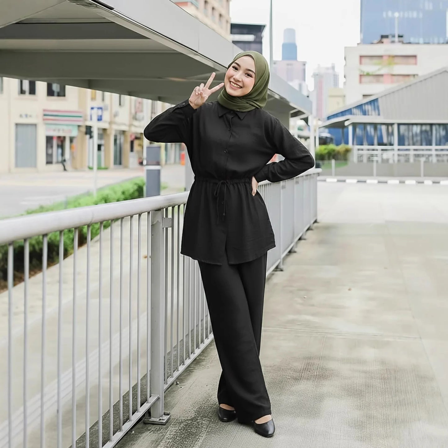 Turn Down Collar Rope Laced 2 Piece Set Women Clothing Wide Leg Pants Ramadan Prayer Dubai Islamic Clothes Turkish Abaya
