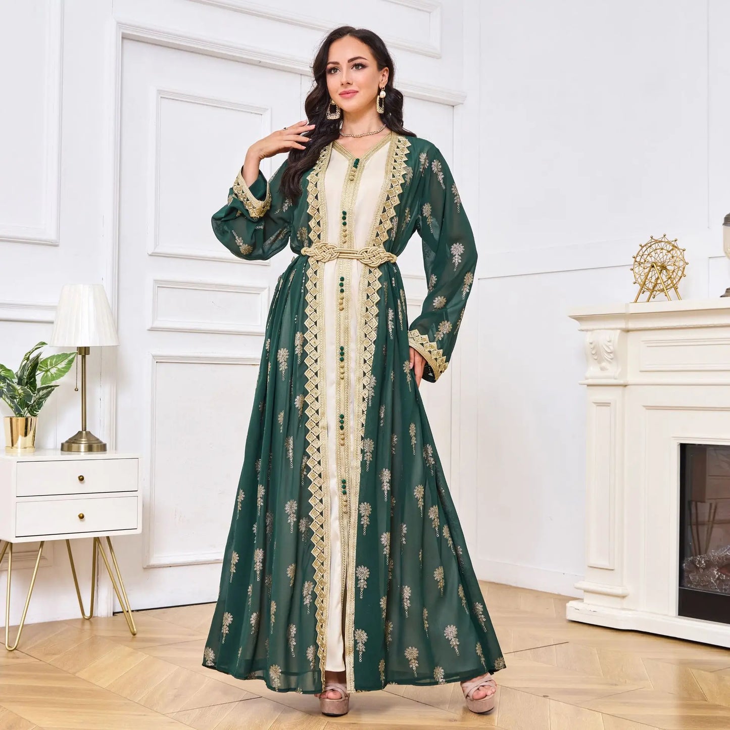 2026 New Women's Cardigan Vest Two-Piece Dress Middle Eastern Arabic Robe