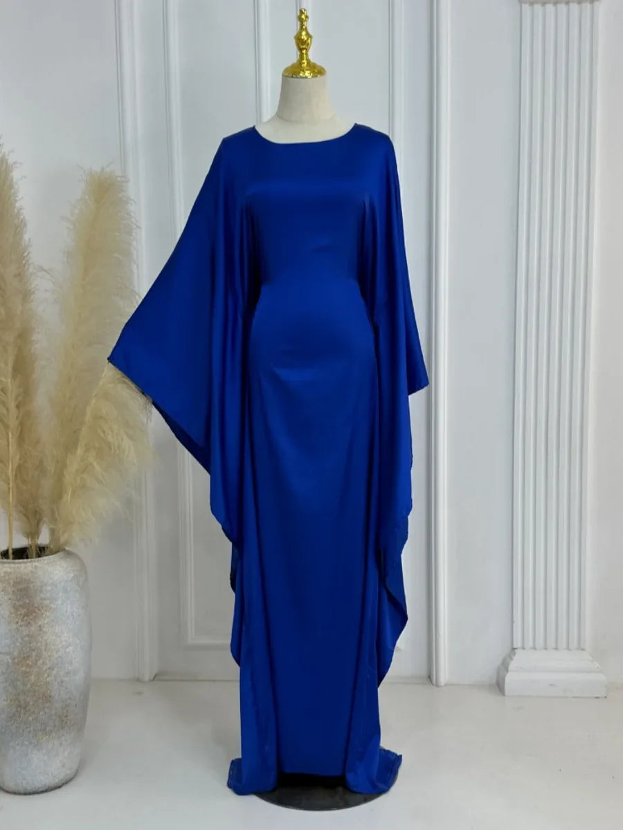 Eid Modest Bat Sleeve Muslim Party Dress for Women Ramadan Abaya Long Dress Kaftan Vestidos Largos Dubai Robe Jalabiya 2024