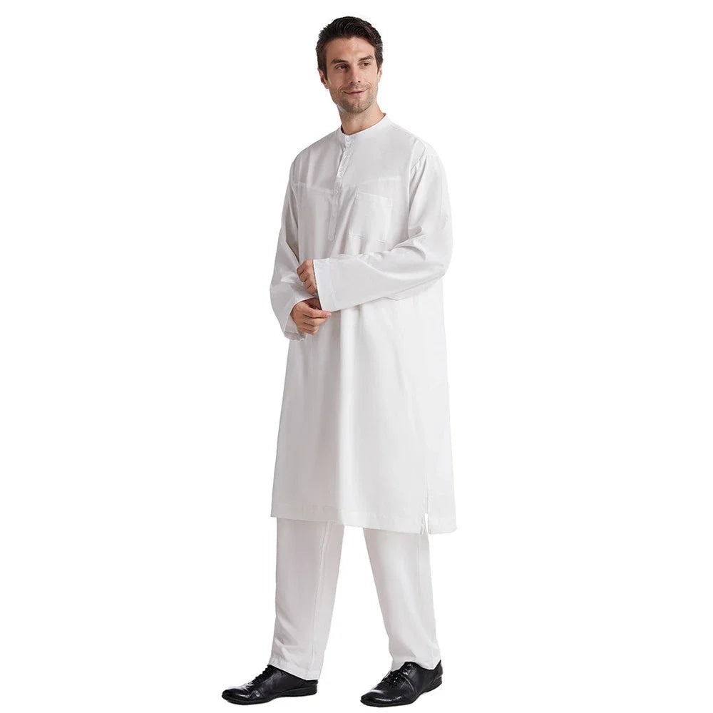 Men Jubba Thobe Muslim Two Pieces Set For Male Pakistan Dubai Saudi Abaya Prayer Islamic Clothing Worship Suit Arabic Ramadan