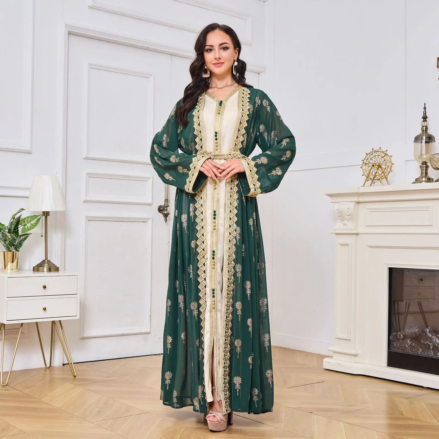 2026 New Women's Cardigan Vest Two-Piece Dress Middle Eastern Arabic Robe