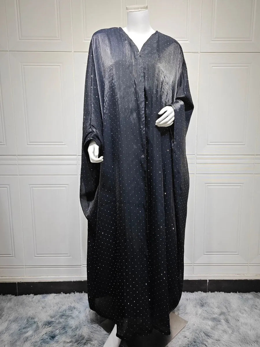 Muslim Women Kaftan Arabic Dubai Hot rhinestone Abaya Modest Ramadan Robe Femme Kimono Cardigan Long Hijab Dress Islam Clothing