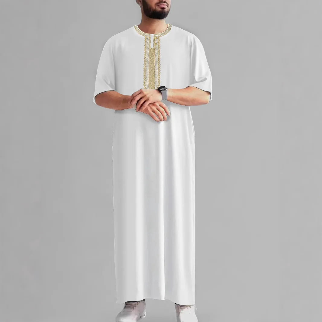 2026 New Men's Muslim Thobe Mid Long Sleeve Arab Ethnic Retro Vintage Loose Fit Islamic Robe Abaya Dubai Saudi Ramadan Eid