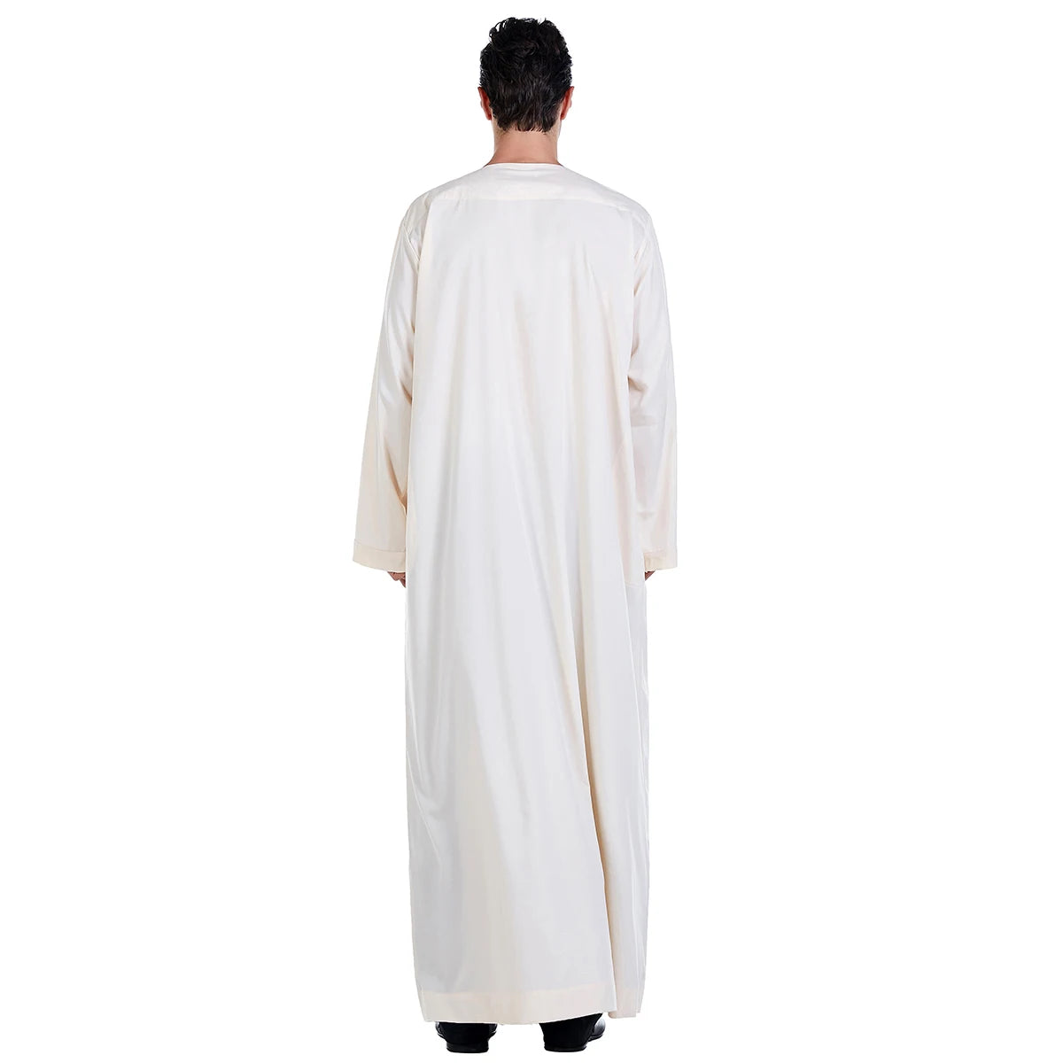 TH817 Men's Muslim Middle Eastern Men Long Sleeves Pure Color Handmade Buckle Robe Ramadan Eid Jubba Thobe
