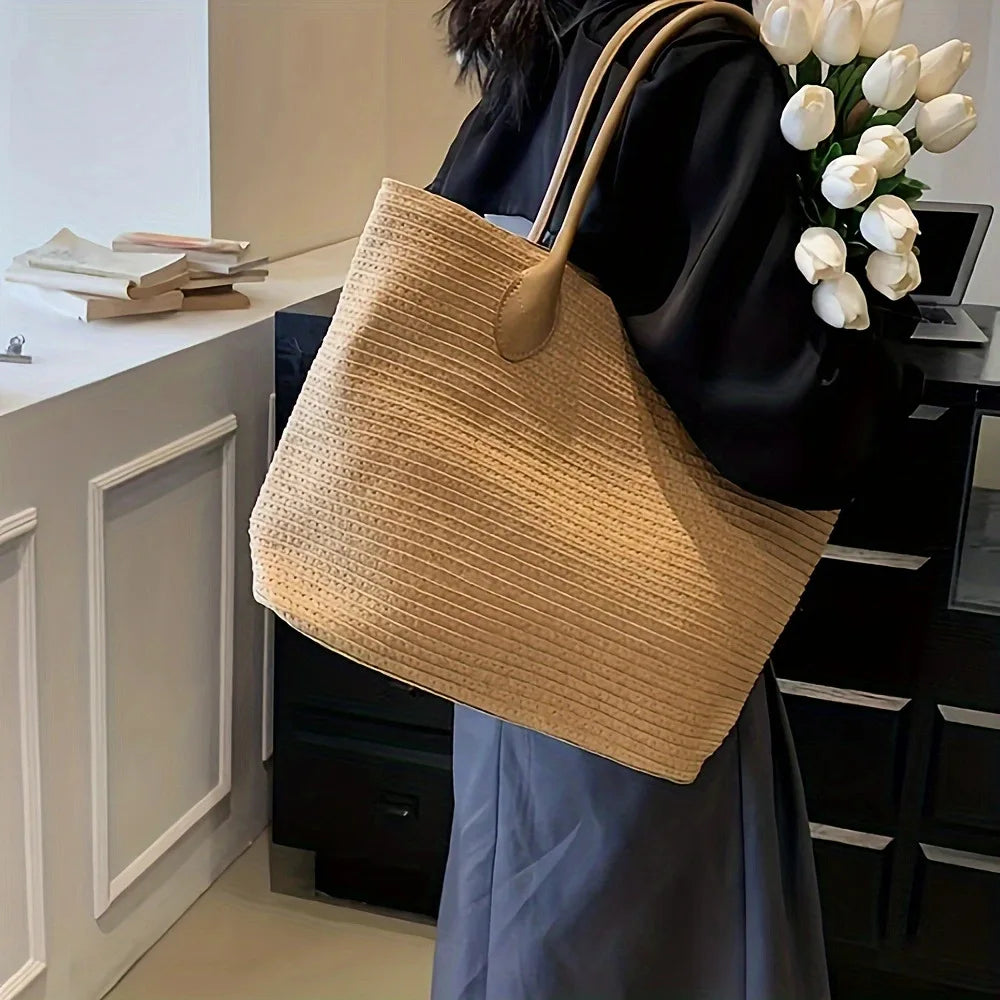 Handmade Straw Bag Summer Beach Travel For Women Ladies Wrapped Shoulder Top Handle Fashion Weaving Totes