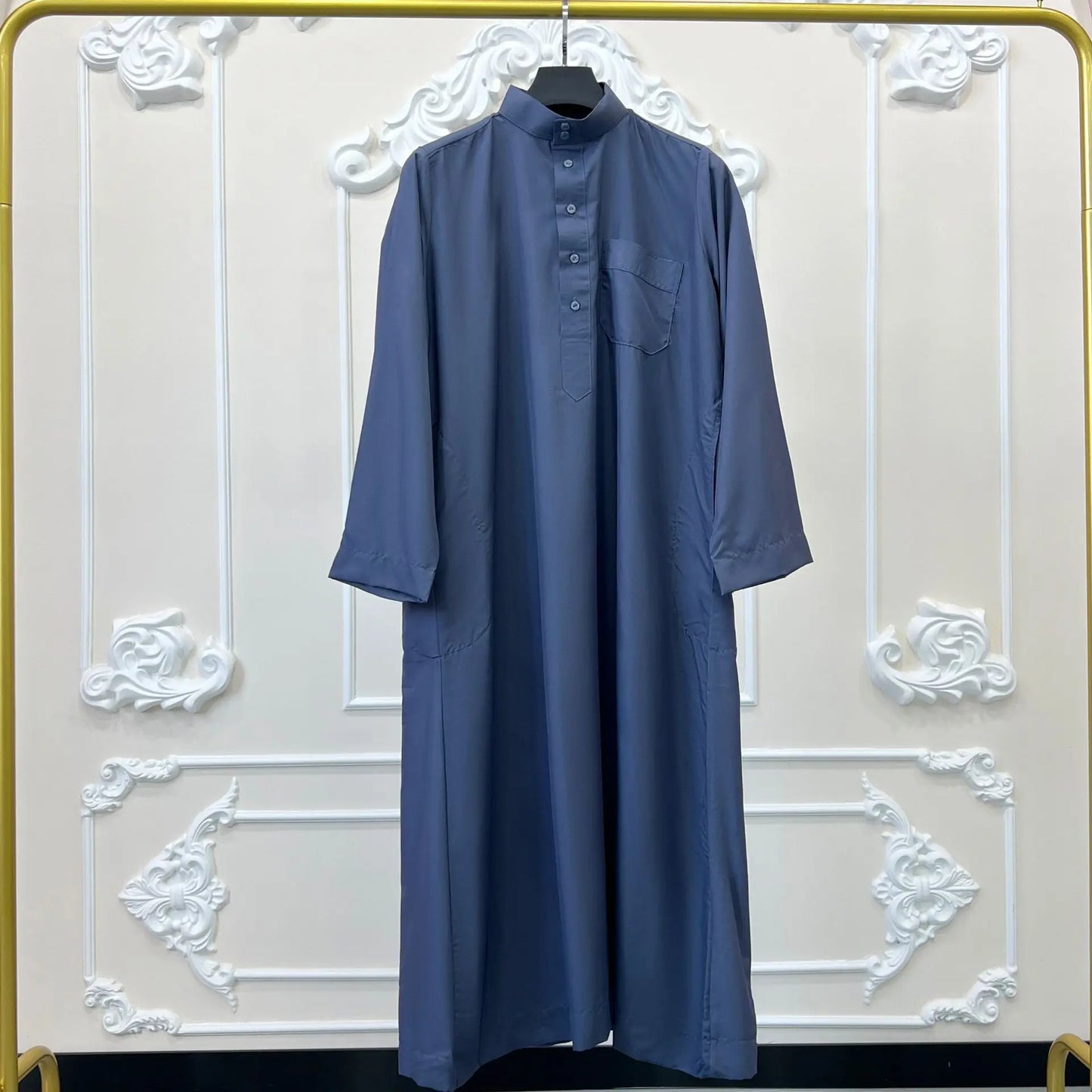 Mens Qatar Thobe with Pocket Design Stand Collar Arabic Middle East Menswear