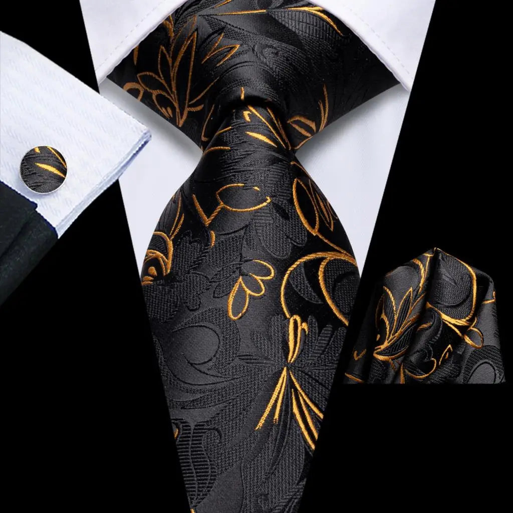 Hi-Tie Teal Green Floral Mens Fashion Necktie Handkerchief Cufflinks for Tuxedo Accessory Classic Silk Luxury Tie for Man Gift