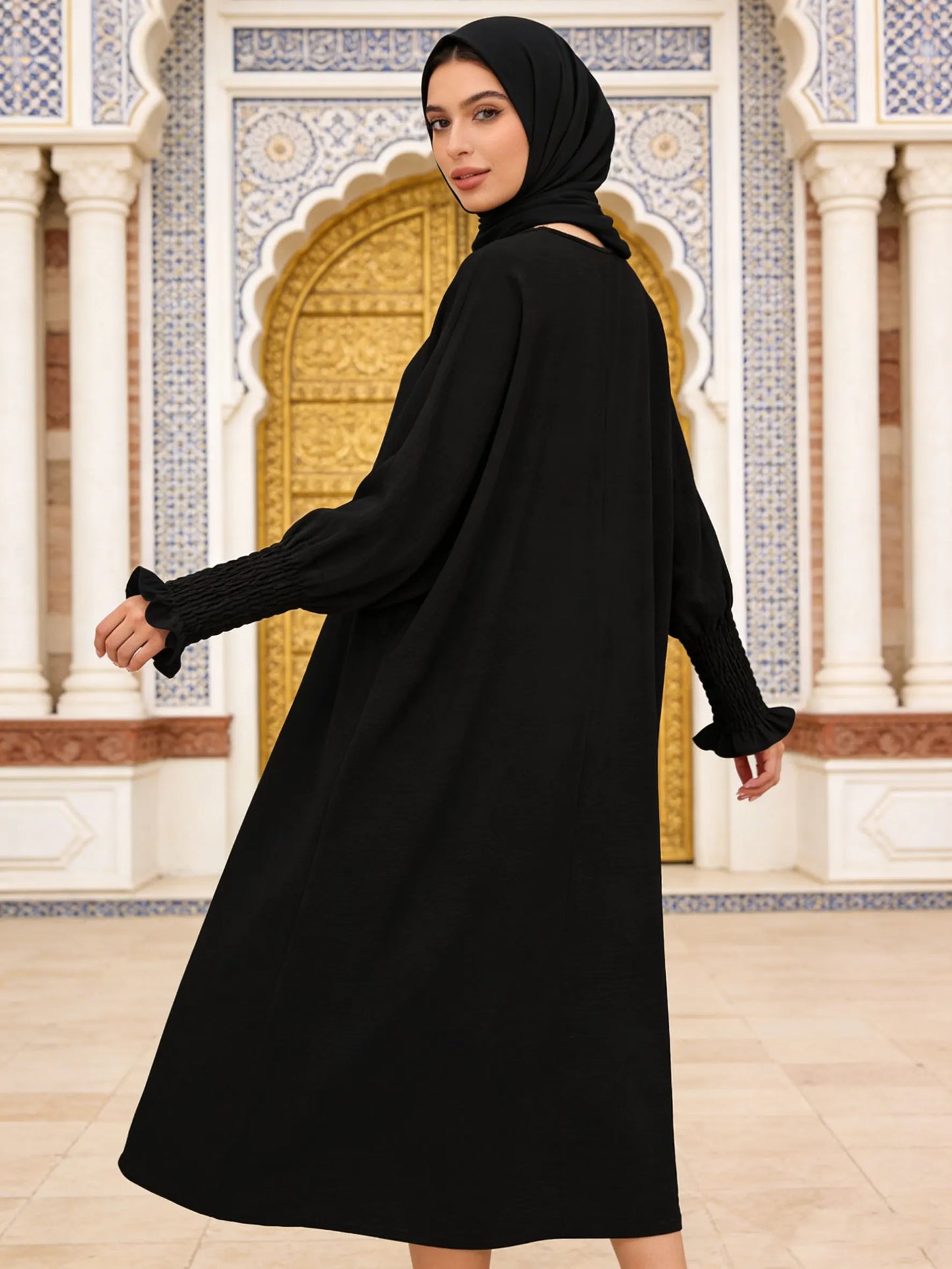 Minimalist Black Front-Zip Plain Abaya Maxi Dress Women Muslim Egyptian Kaftan Ramadan Jalabiya Islam Saudi Arabic Outfits 2025