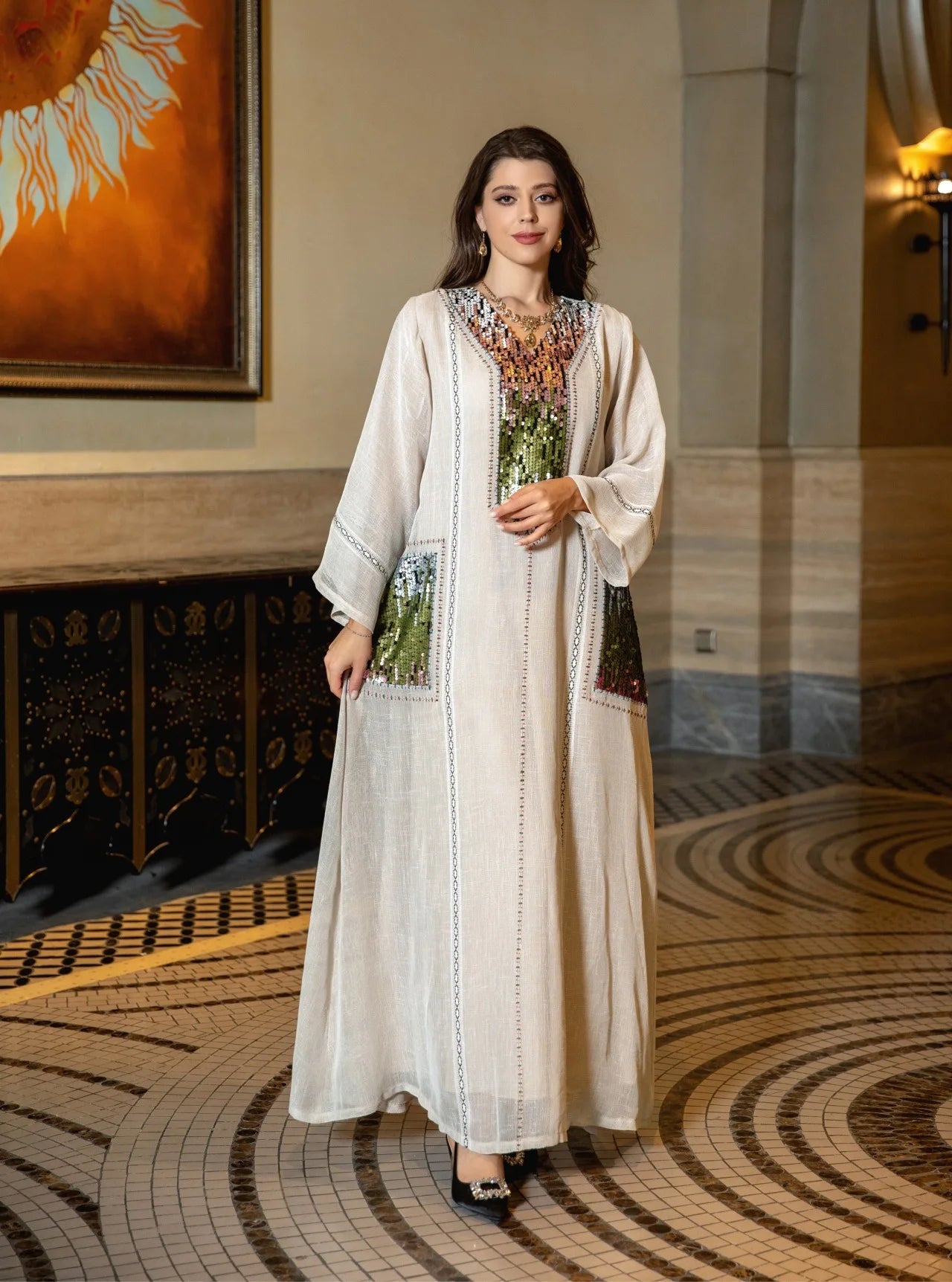 Eid Muslim Party Dress for Women Abaya Sequins Maxi Evening Long Dresses Jalabiya Morocco Dubai Abayas Kaftan Vestidos Long Robe