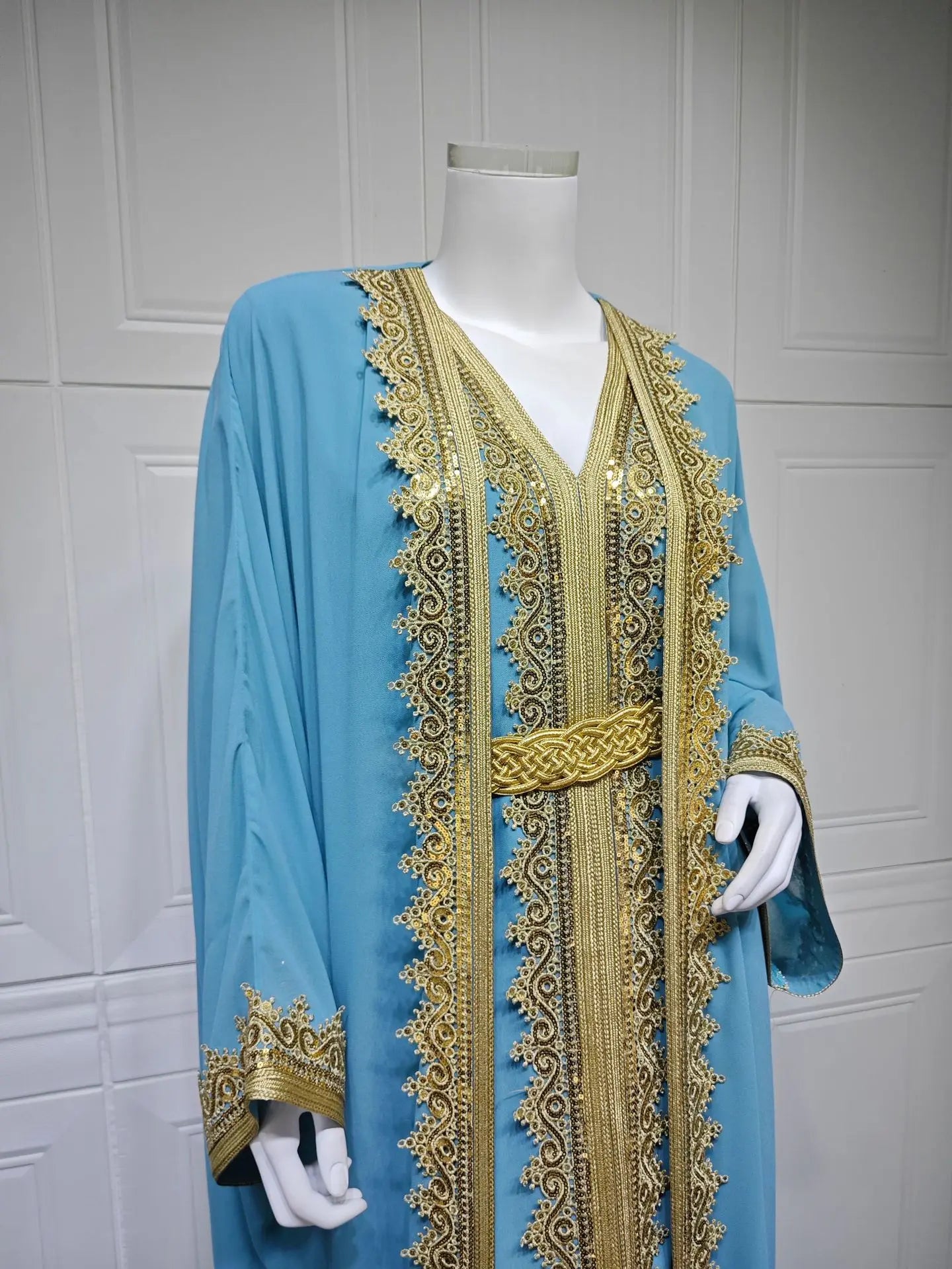 Eid Women Abaya Dress Muslim 2 Piece Set Cardigan with Inner Dress Lace-up Robe Caftan Robe Jalabiya Ramadan Morocco Kaftan 2025