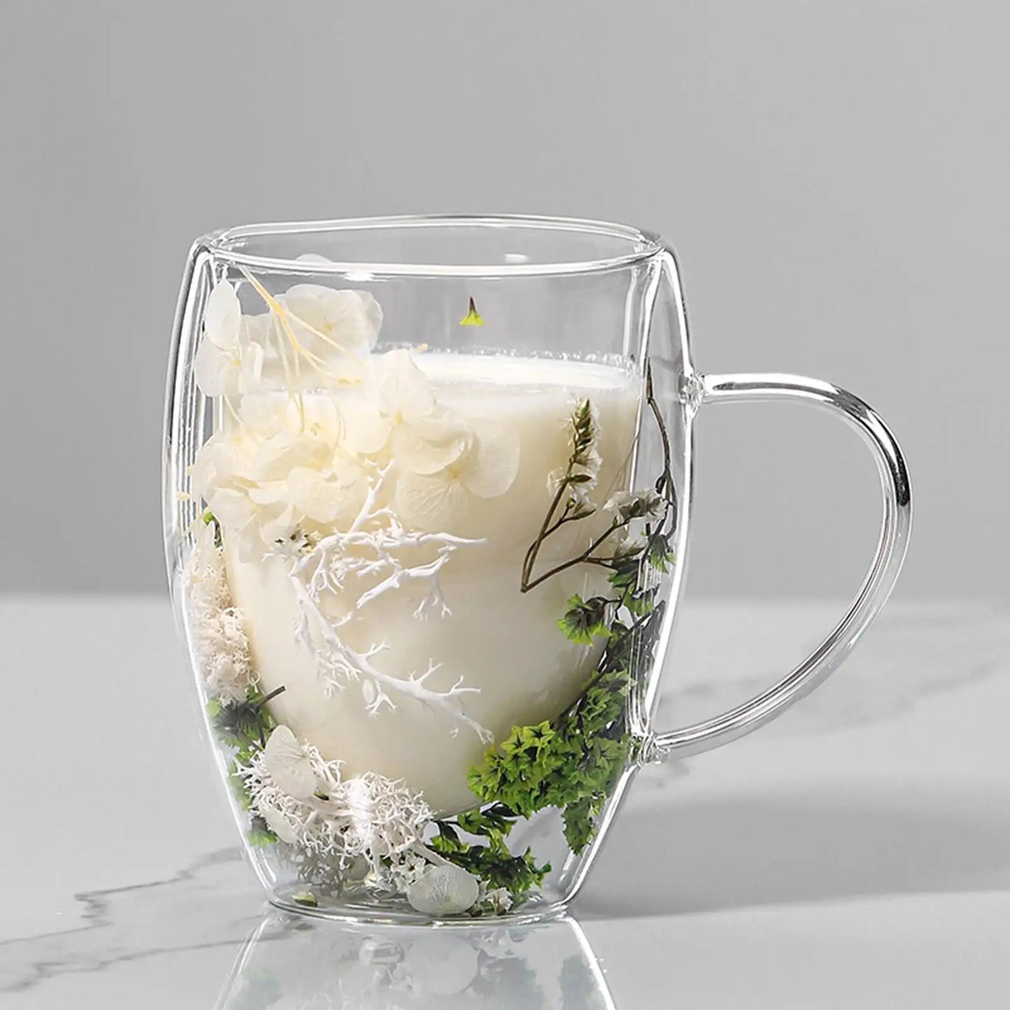 350ml Creative Double Wall Coffee Mug Dried Flower Filler Glass Cup  High Borosilicate Glass Cup Heat Resistant Tea Coffee Mug