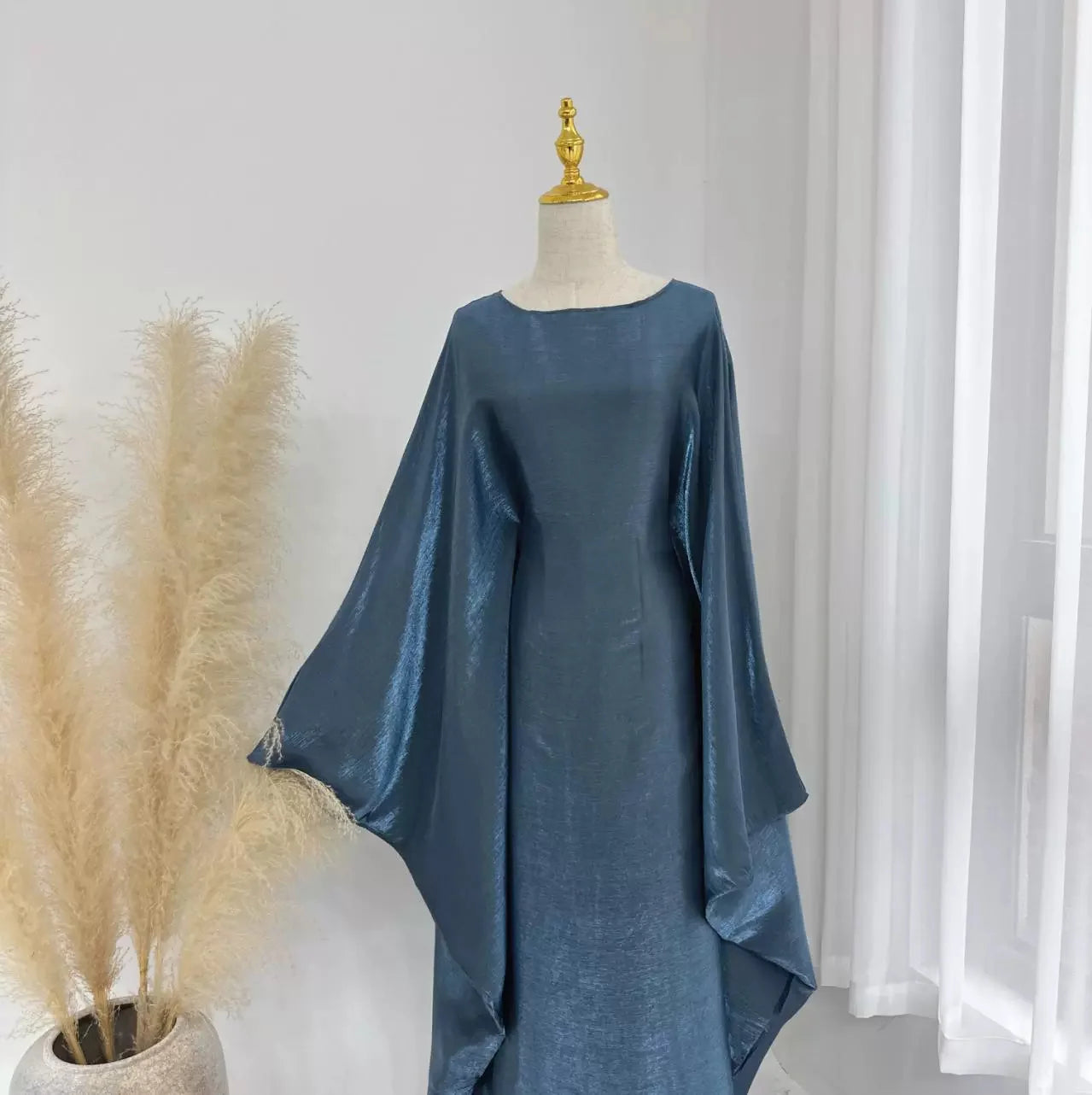 Ramadan Summer Batwing Sleeve Satin Butterfly Abaya Islam Muslim Maxi Dress Kebaya Women Kaftan Robe Musulmane Femme Vestidos