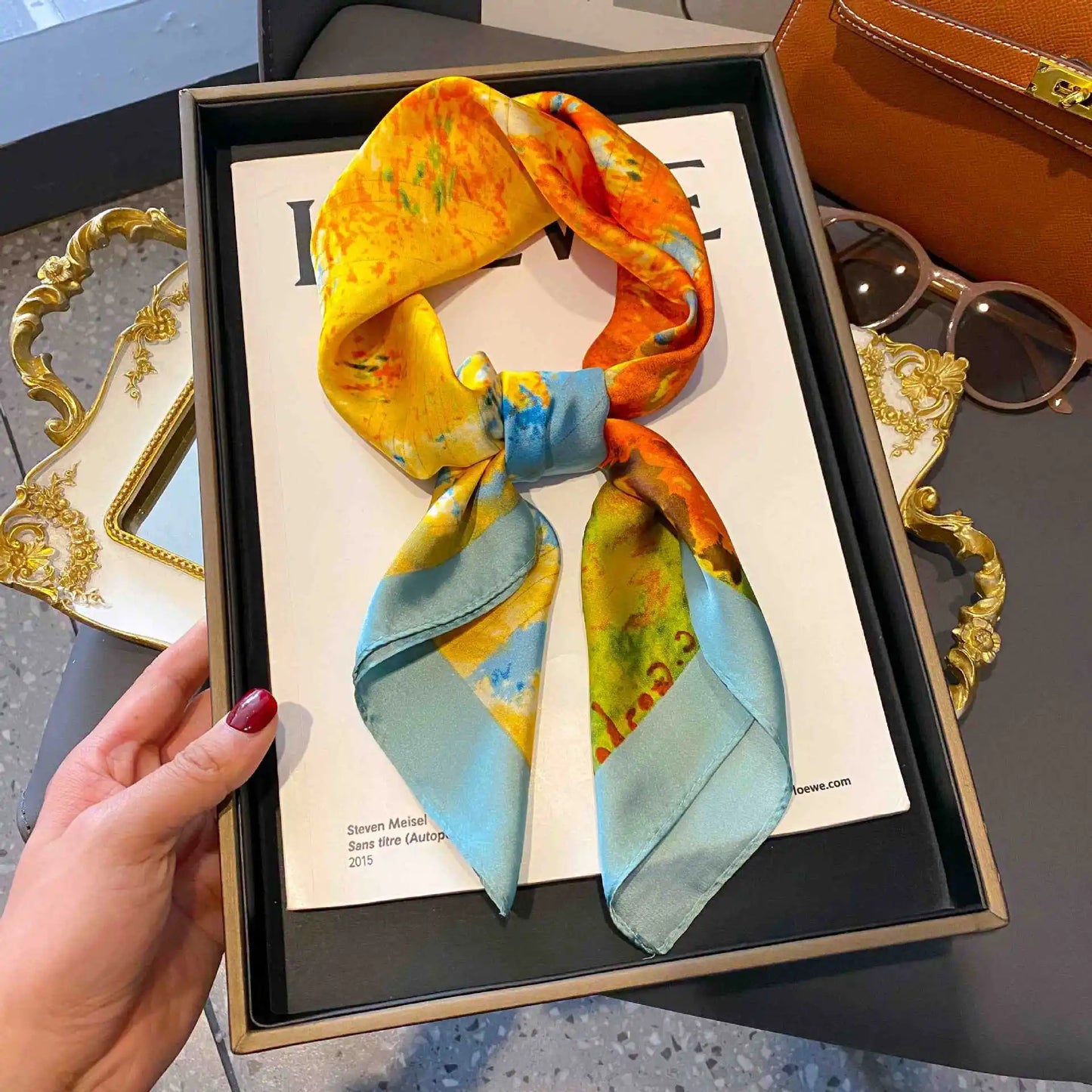 New 70x70cm Square Scarf Women Spring Summer Thin Sun Protection Neck Protection Tie Headband Versatile Scarves Party Gift