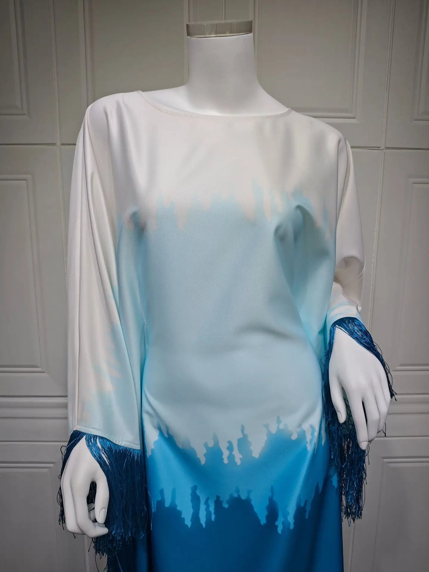 Modest Muslim Batwing Sleeve Gradient Color Tassel Kaftan Eid Al Adha Party Evening Dresses Moroccan Turkey Dubai Abaya Islam
