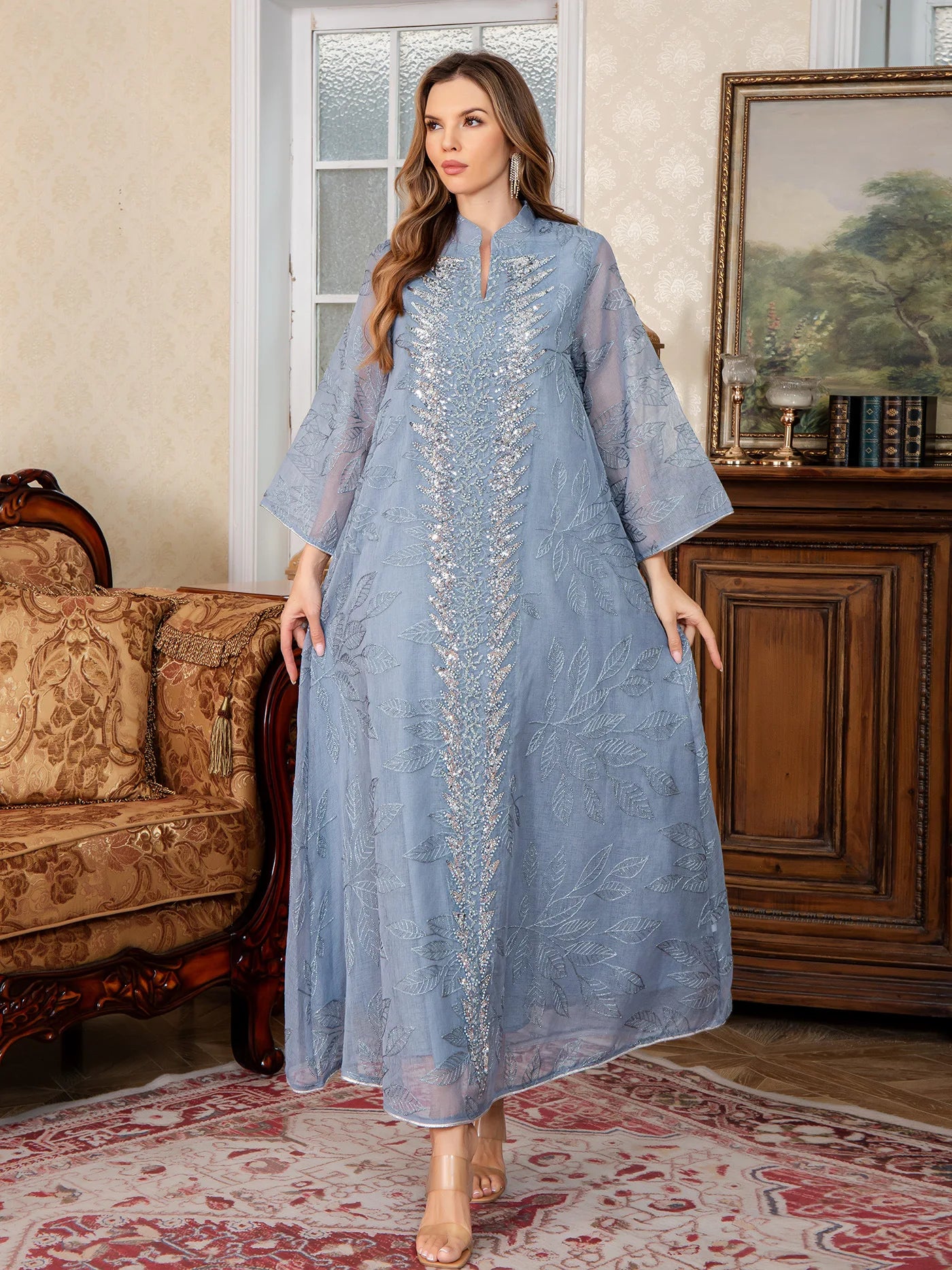 Women Dress Eid Muslim Abaya Party Dresses Sequins Ramadan Mesh Embroidery Jalabiya Dubai Abayas Kaftan Vestidos Arab Long Robe