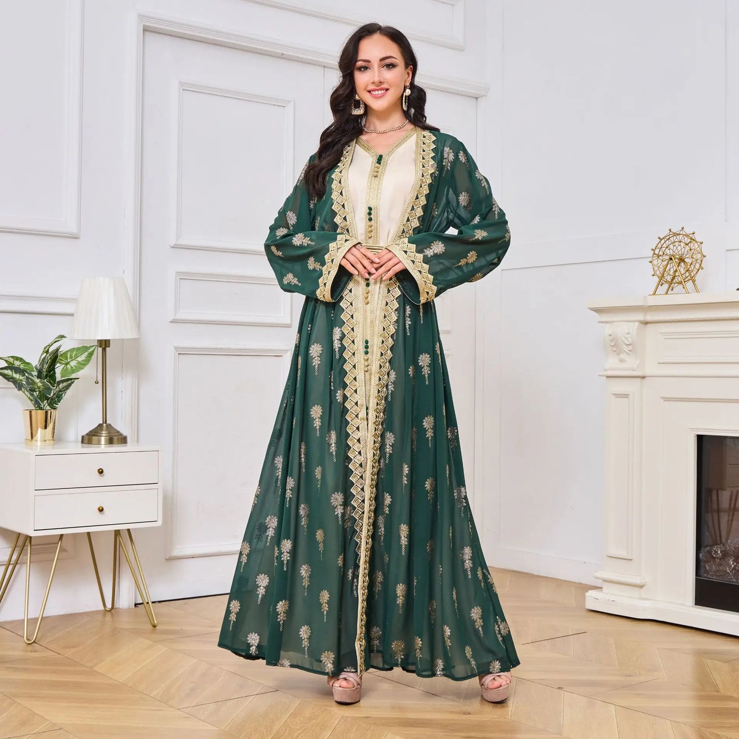 2026 New Women's Cardigan Vest Two-Piece Dress Middle Eastern Arabic Robe