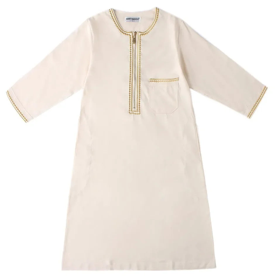 Teenage Boys' Summer Muslim Robe Kids Arab Folk Clothes Boys Solid Color Thobe 5-14 Years National Outfit for Children New
