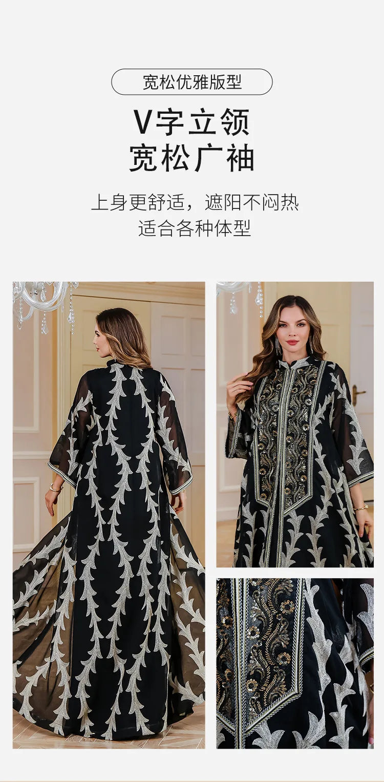 Women Party Dress Abaya Dubai Eid Muslim Mesh Embroidery Jalabiya Ramadan Dresses Morocco Kaftan Vestidos Largos Arab Long Robe