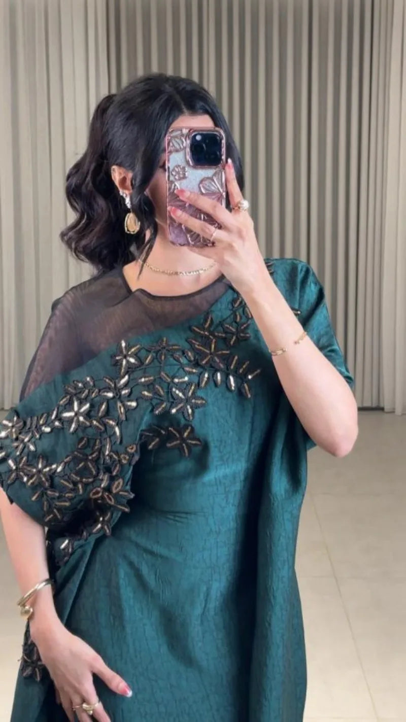 Abaya for Women Floral Lace Ethnic Moroccan Dress Muslim Dubai Attire Islamic Clothes Wedding Eid Ramadan Jalabiya