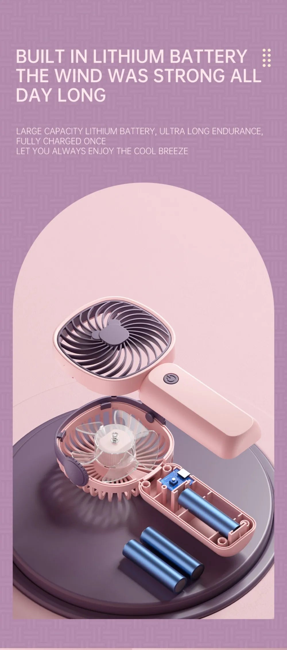 Mini Outdoor Handheld Fan with Desktop Phone Holder 3-speed Adjustable Wind Speed Portable Desktop Fan USB Charging Electric Fan