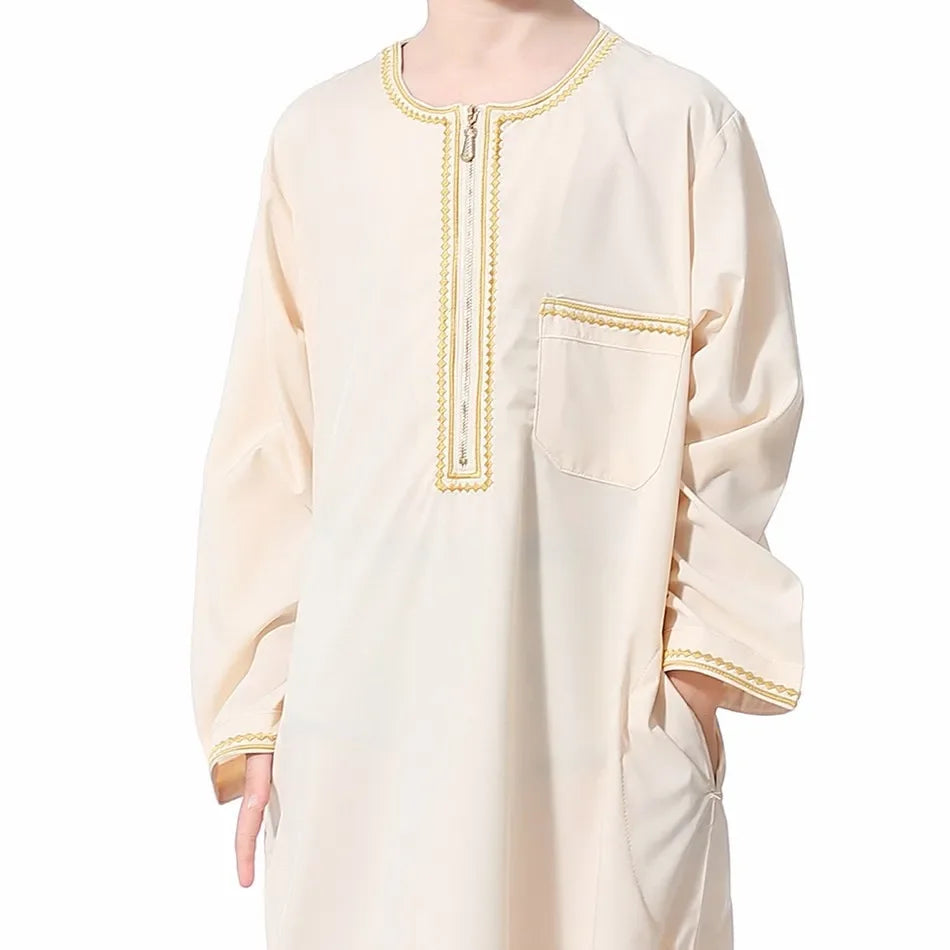 Teenage Boys' Summer Muslim Robe Kids Arab Folk Clothes Boys Solid Color Thobe 5-14 Years National Outfit for Children New