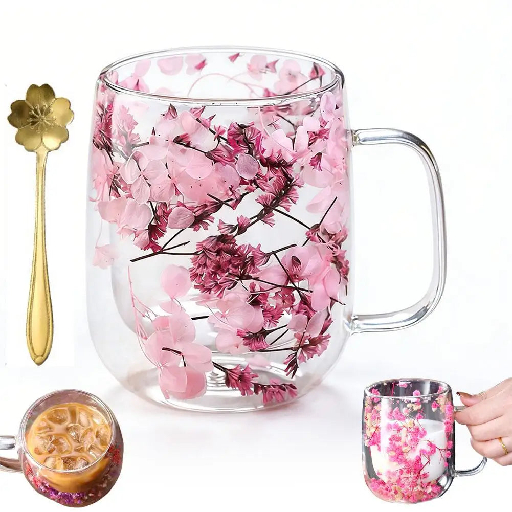 Double Walled Glass Mugs Double Wall Dried Flower Cup For Coffee Heat Resistant Dried Flower Double Wall Glass Mug For Cold