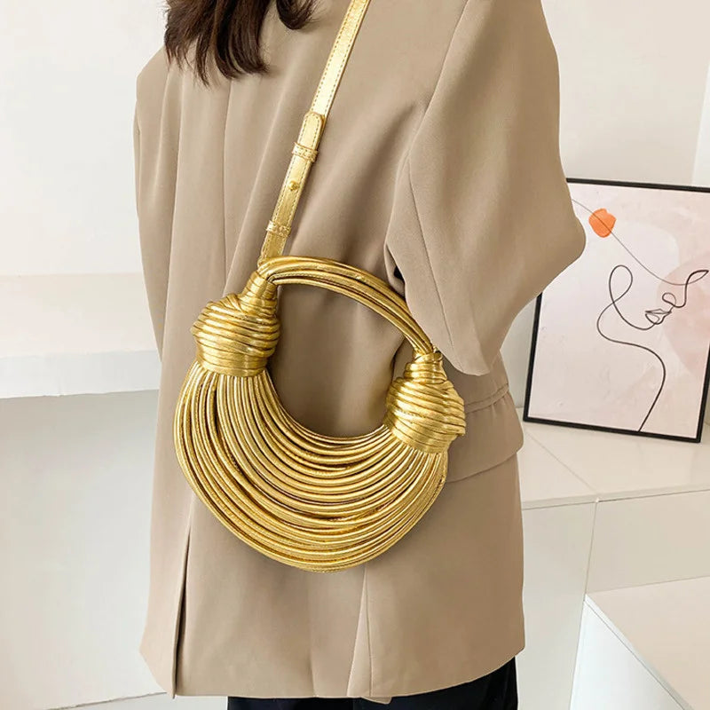 Handbags for Women 2026 New Gold Luxury Designer Brand Handwoven Noodle Bags Rope Knotted Pulled Hobo Silver Evening Clutch Chic