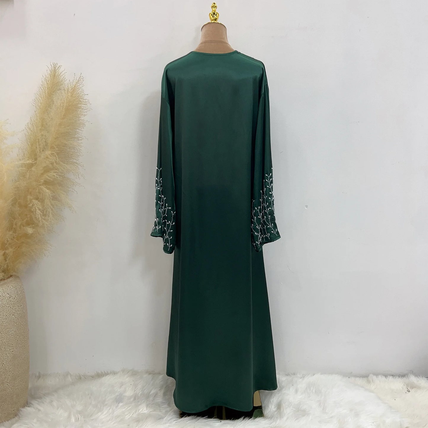 Kimono Abaya Dubai Party Kaftan Solid Beaded Muslim Fashion Hijab Dress Summer Open Abayas for Women Turkey Islam Modest Outfit