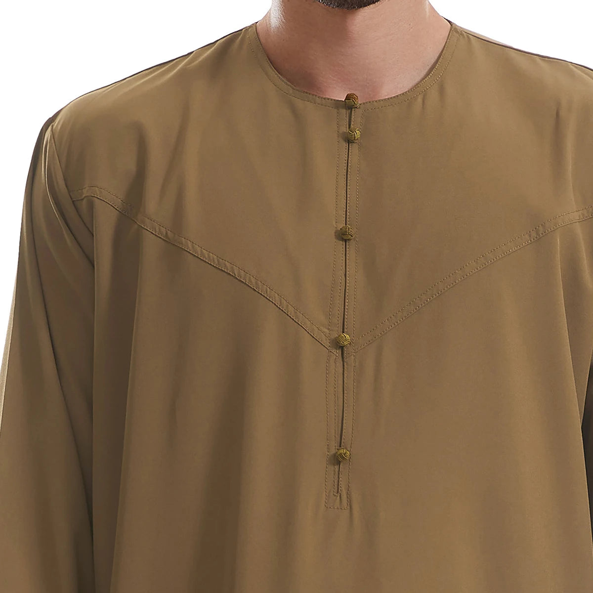 TH839 Men's Muslim Middle Eastern Men Long Sleeves Pure Color Buckle Robe Ramadan Eid Jubba Thobe