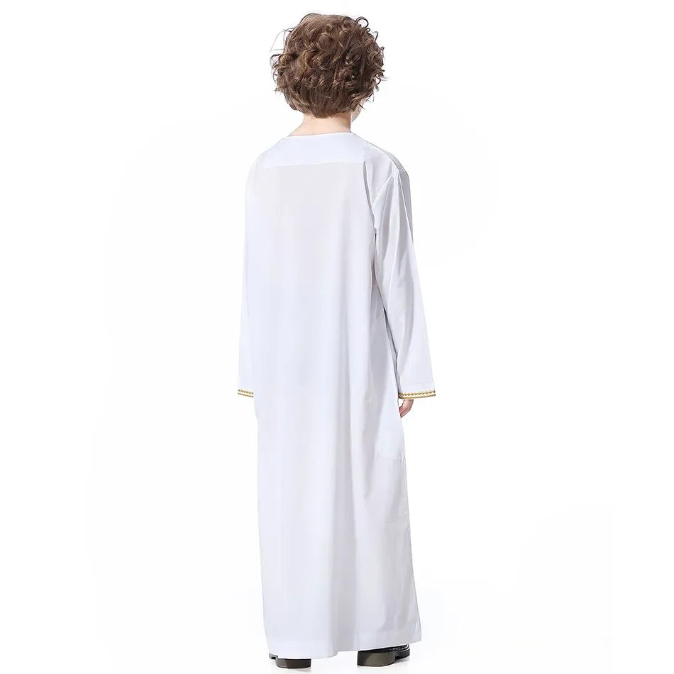 Teenage Boys' Summer Muslim Robe Kids Arab Folk Clothes Boys Solid Color Thobe 5-14 Years National Outfit for Children New