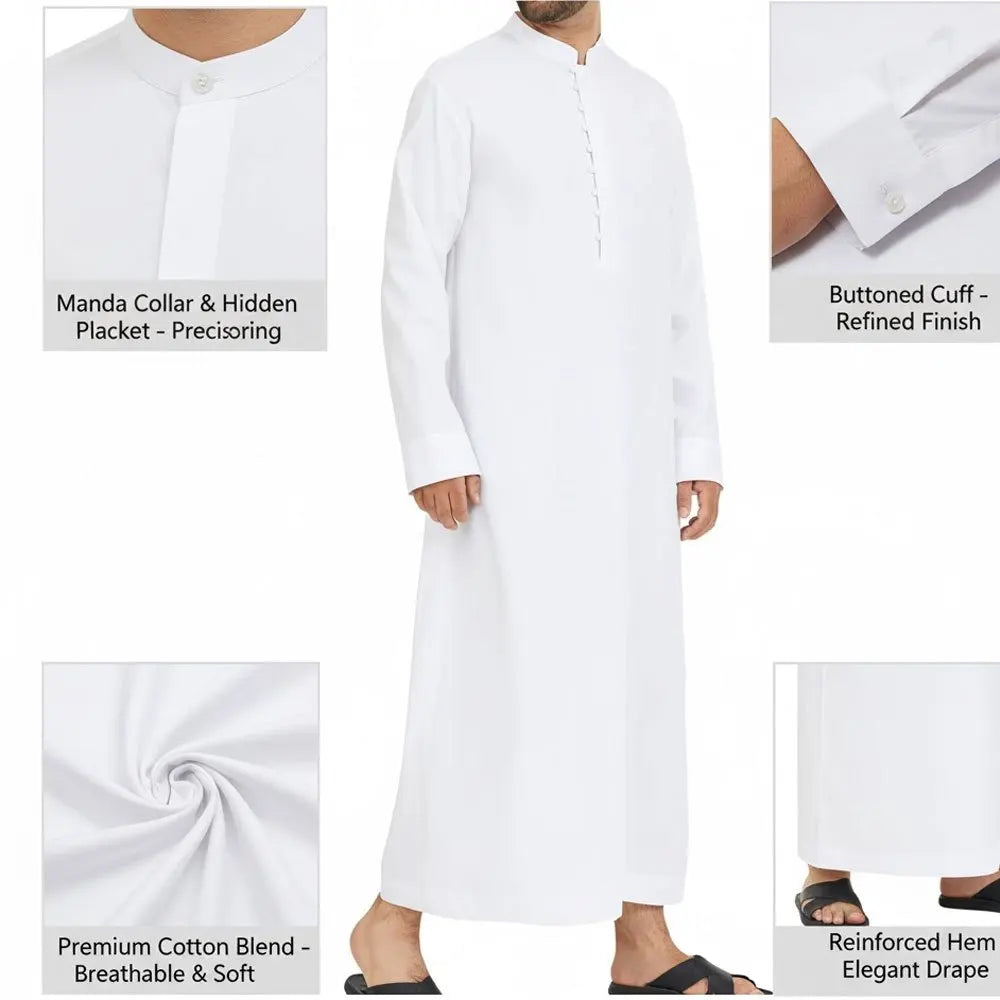 Muslim Robe for Men Loose Silhouette Stand Collar & Crew Neck, Classic Arabic Middle Eastern Traditional Clothing for Daily Wear