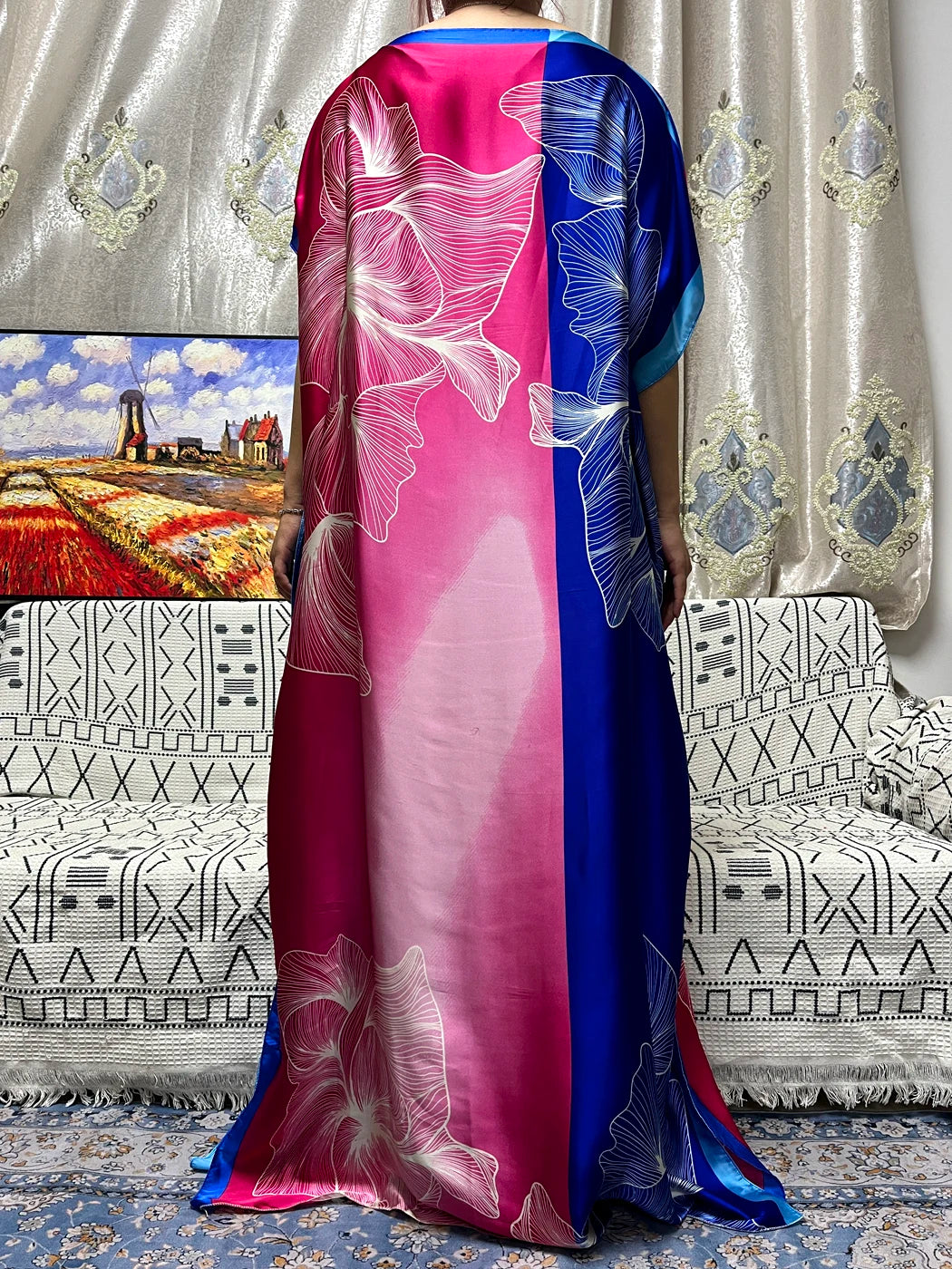 Abayas For Women 2023 Printed Silk Soft Loose Femme Robe Muslim Summer Fashion Clothing African Islam Woman Dresses With Turban