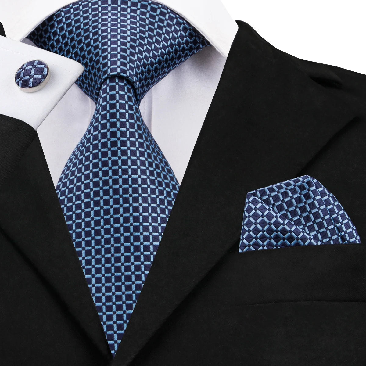 Hi-Tie New Clasic Grey Tie for Men Silk Fabric Jacquard Woven Tie Hanky Cufflinks Set for Men Designer Fashion Silk Ties SN-1466
