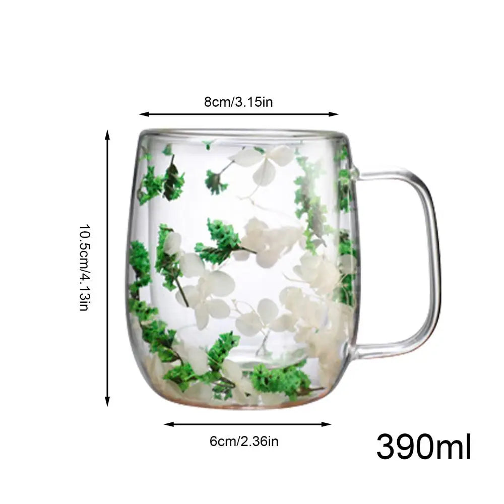 Double Walled Glass Mugs Double Wall Dried Flower Cup for Coffee Heat Resistant Dried Flower Double Wall Glass Mug for Cold