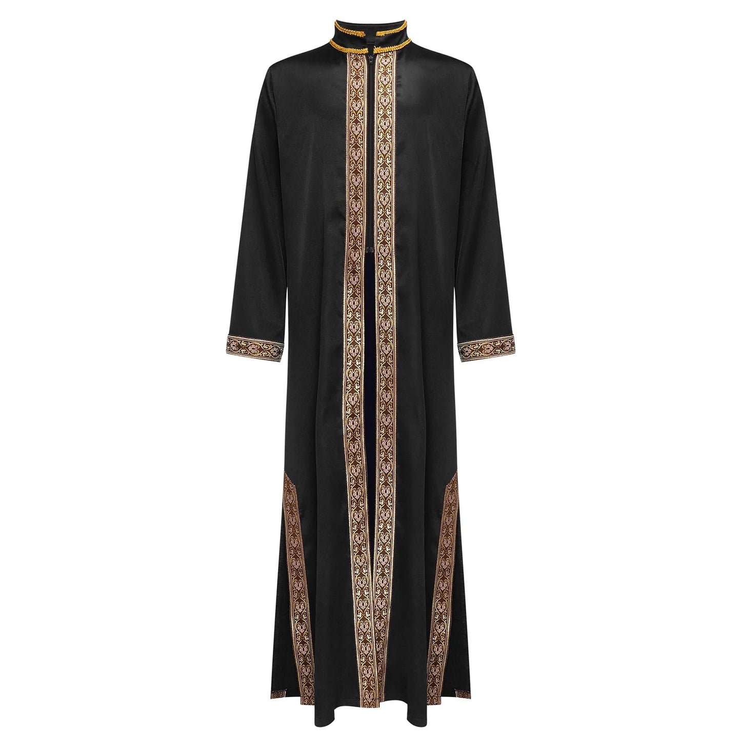 Boys Gold Embroidery Maxi Muslim Thobe Kaftans Arab Gown Islamic Robe Cosplay Long Sleeves Coats Festival Holiday Costume