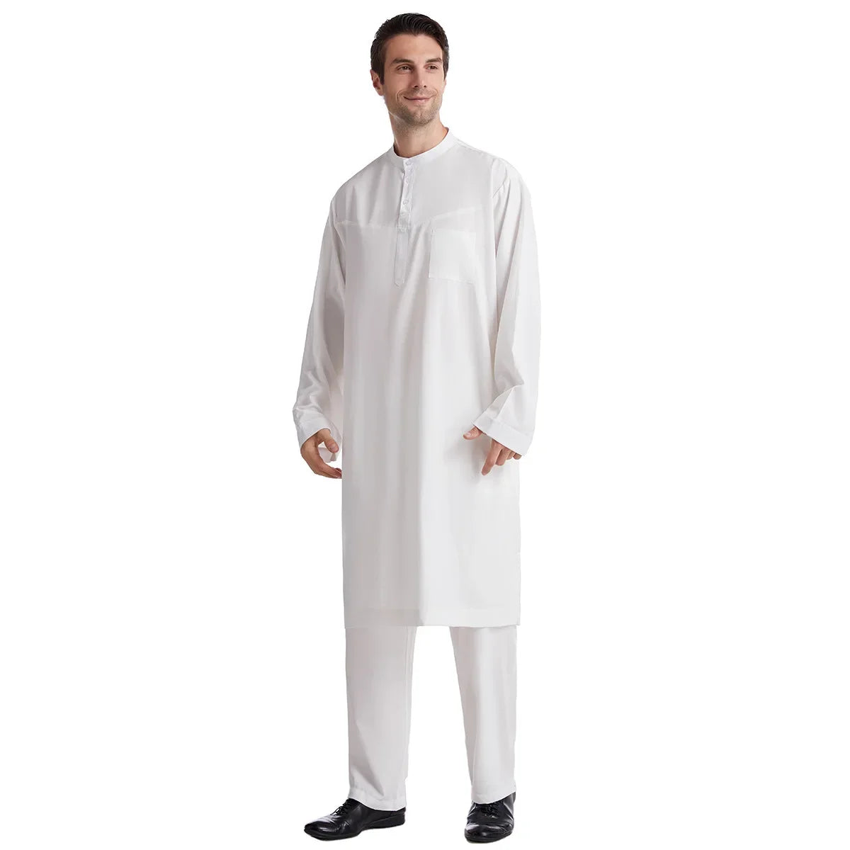 Muslim Men Jubba Thobe 2 Pice Set Top with Pant Mens Abaya Long Islamic Eid 2026 Ramadan Long Robe Saudi Wear Caftan Dubai Arab