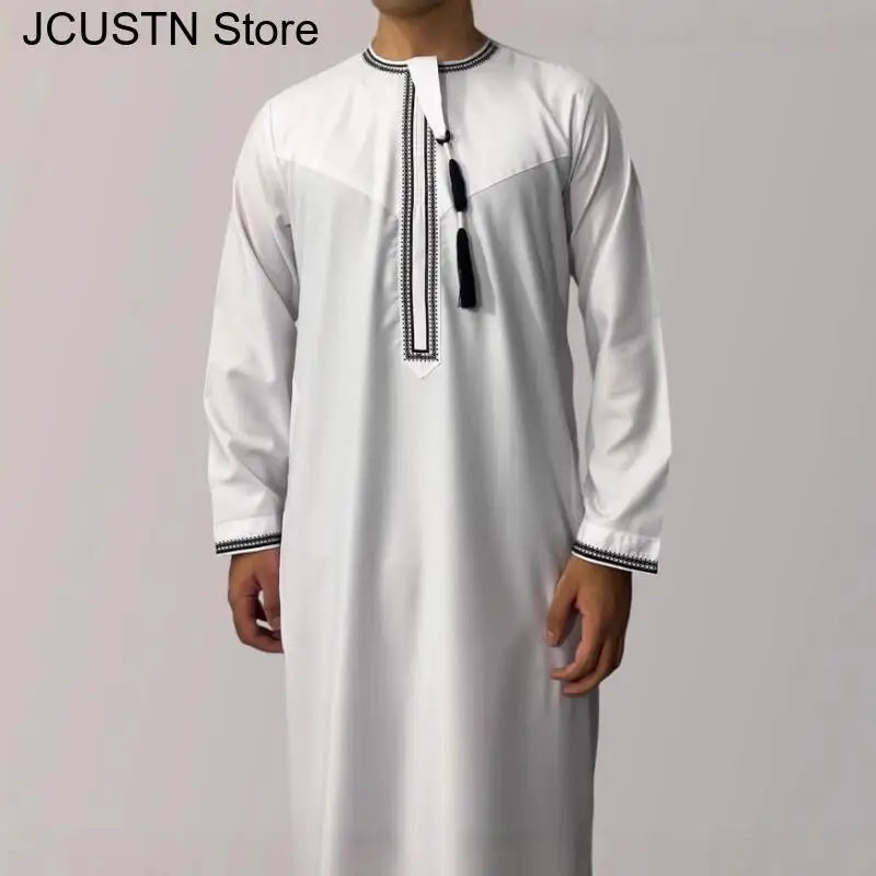 Muslim Men Long Sleeve Pullover Dress Aman Abaya Jubba Thobe for Men Saudi Arab Kaftan Islam Clothing Rayer Robe Afghan Male