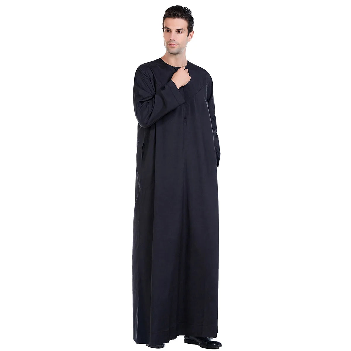 Men Abaya Solid Muslim Long Sleeve Button Dress Pakistan Islam Clothing Jubba Thobe Saudi Arabia Kleding Kaftan Oman Qamis Homme