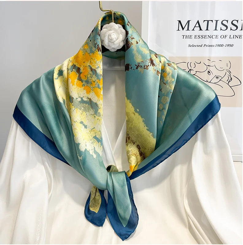 Handkerchiefs Hair Silk Scarf 70*70cm Print Satin Big Square Silk Scarves Shawls For Women Luxury Brand Designer Hijab Headband
